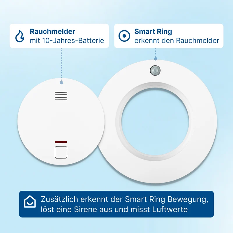 Livy Protect + 10-Jahres-Rauchmelder 3er Set // Rauchalarm, Bewegungsalarm, Luftqualität, Temperatur, Luftfeuchtigkeit